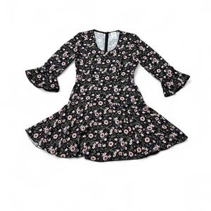Anna Sui A- Line 3/4 sleeve dress, size 2. Black with floral pattern. Bohemian